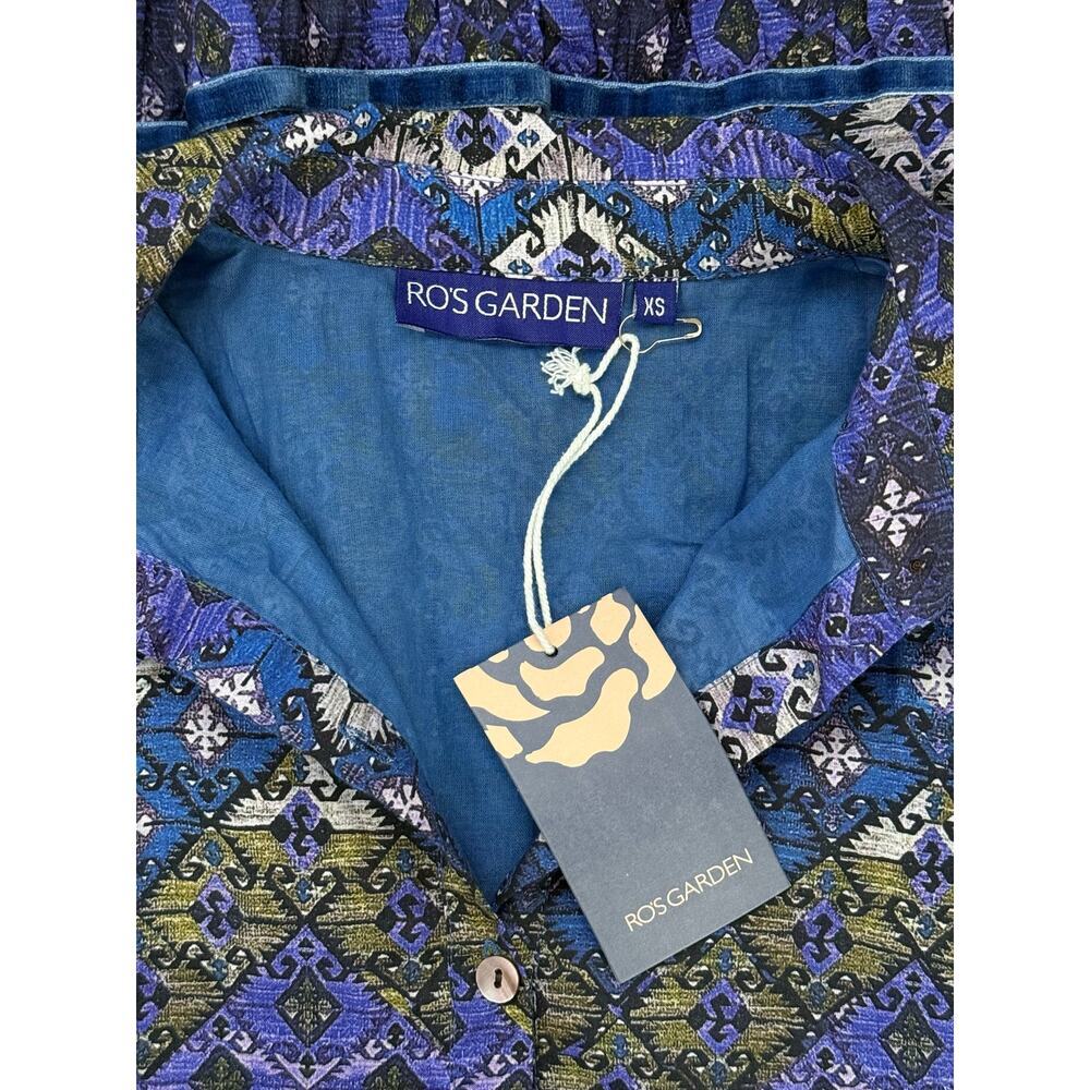 NWT Ro's Garden Romy Short Mini Long Sleeve Boho Dress Lachen Blue Purple XS - Picture 4 of 4